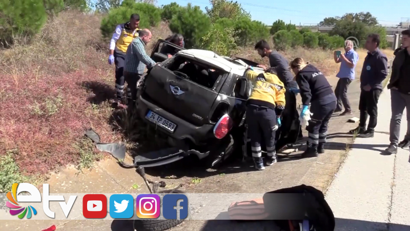 AĞIR HASARLI ARAÇTAN YARALI OLARAK KURTULDU