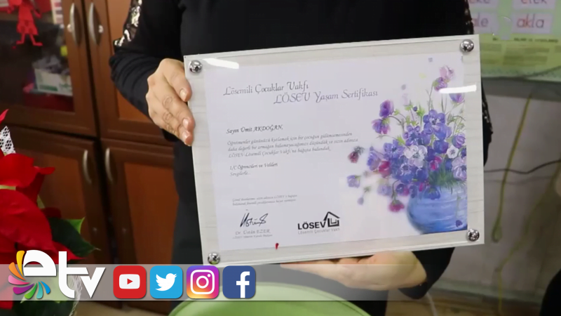 ÖĞRETMENLERİNE LÖSEV SERTİFİKASI HEDİYE ETTİLER