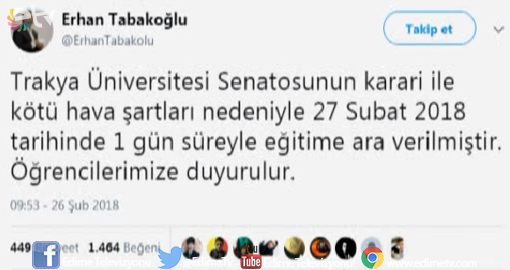 REKTÖRDEN ÖĞRENCİLERİ SEVİNDİREN TWEET