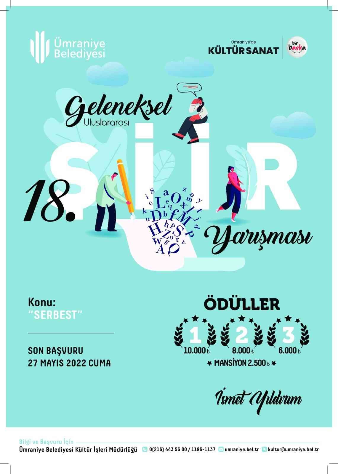 18. Geleneksel Resim, Hikâye ve Şiir Yarışmaları başlıyor Her yıl düzenlediği yarışmalarla edebiyat ve sanat dünyasına yeni yetenekler kazandıran Ümraniye Belediyesi, Geleneksel Resim, Hikâye ve Şiir ...