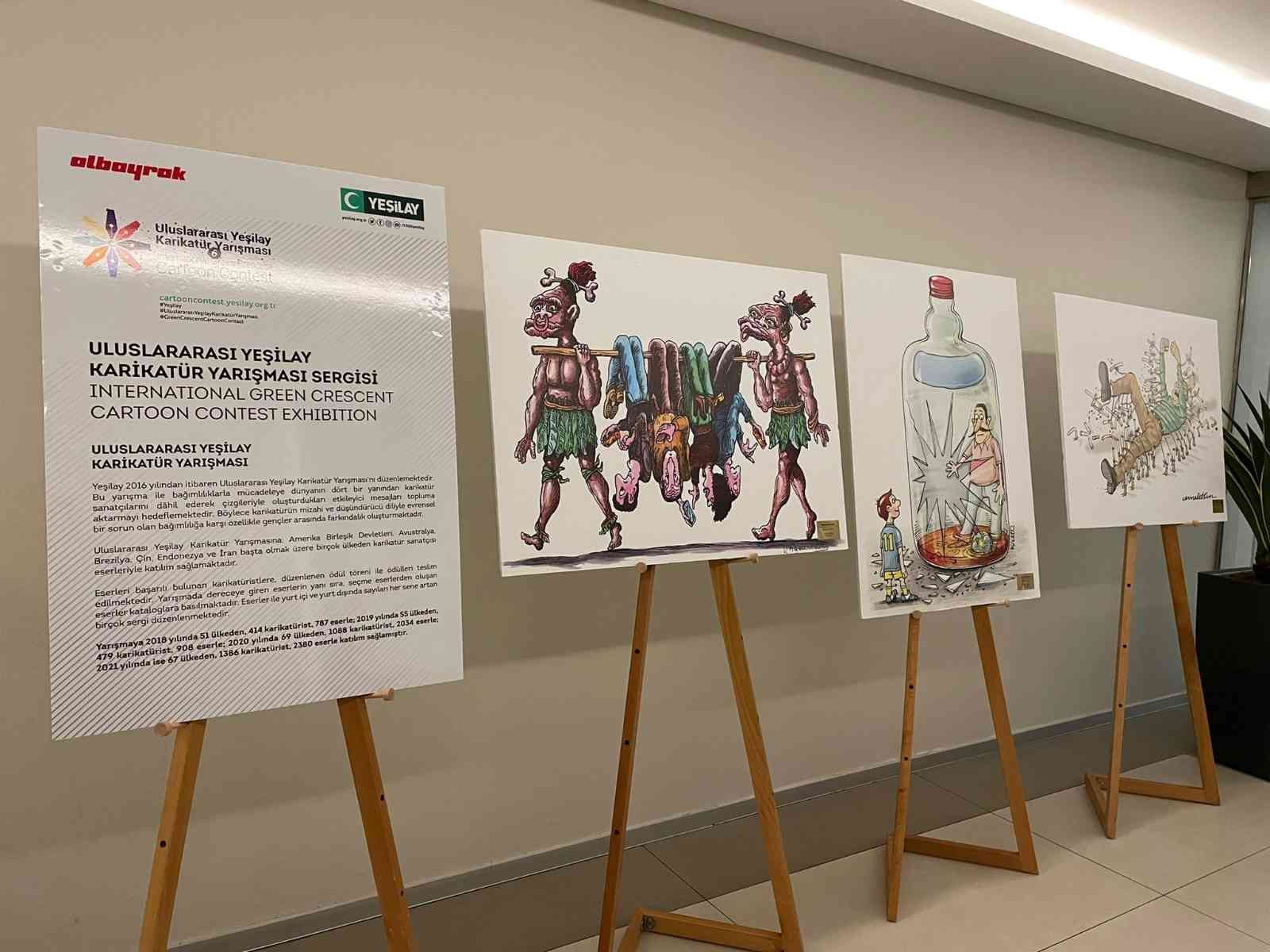 Yeşilay’ın 6.kez düzenlediği "Uluslararası Yeşilay Karikatür Yarışması"nda dereceye giren eserler, Albayrak Grubu Merkez Binası’nda Albayrak ...