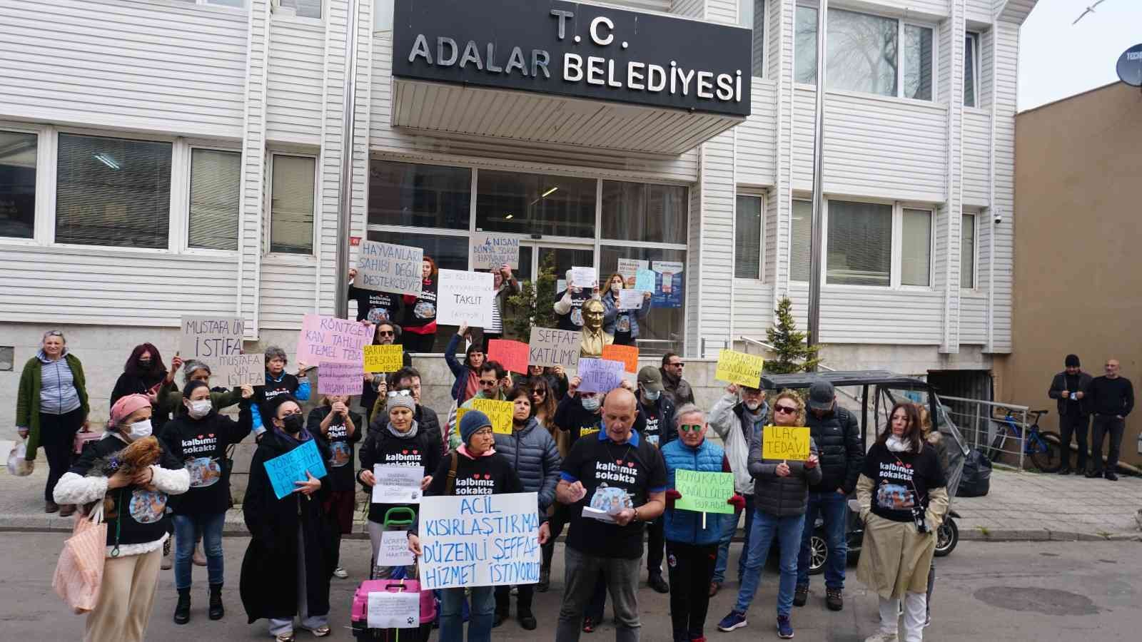 Büyükada’da ‘4 Nisan Dünya Sokak Hayvanları Günü’ dolayısıyla Adalar Belediyesi binasının önünde toplanan hayvanseverler, veterinerlik ...